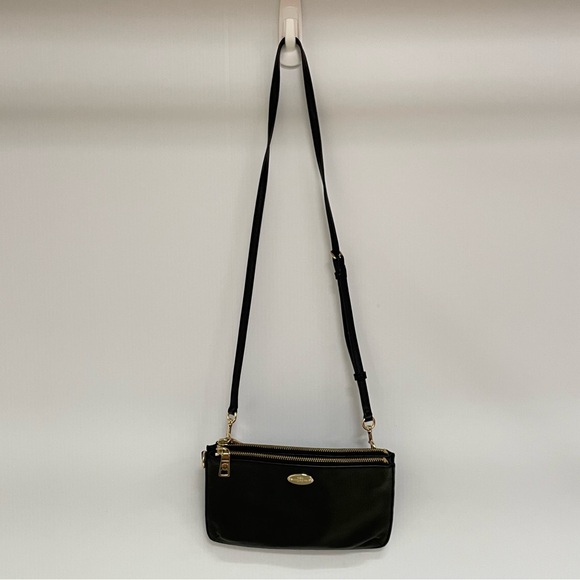 COACH LYLA DOUBLE GUSSET PEBBLE LEATHER BLACK CROSSBODY BAG - Picture 1 of 9